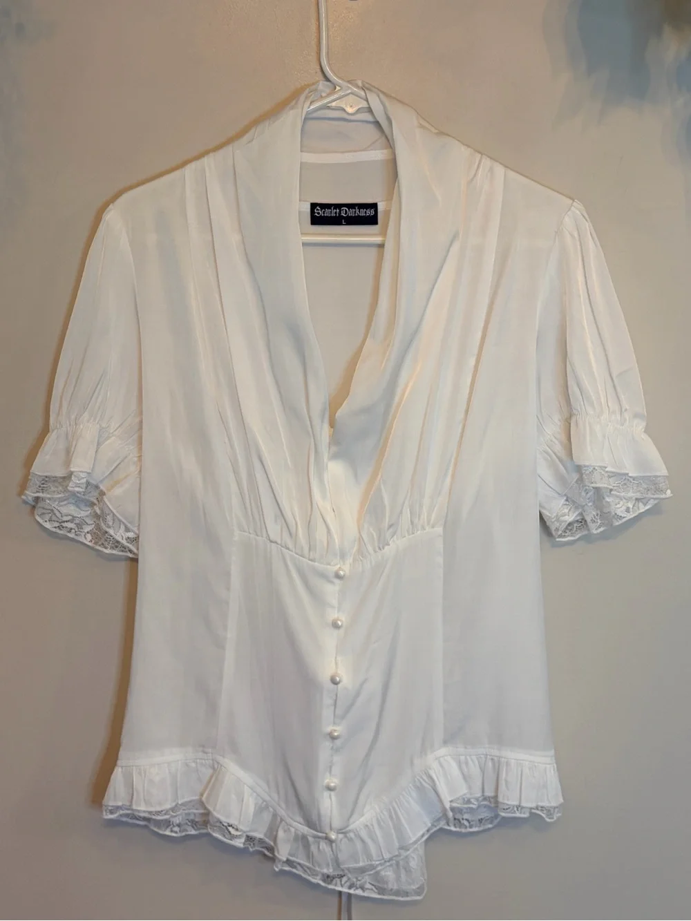 NWOT SCARLET DARKNESS Coquette Corset Back Lace Trim Fairycore Blouse Top L - Picture 2 of 8